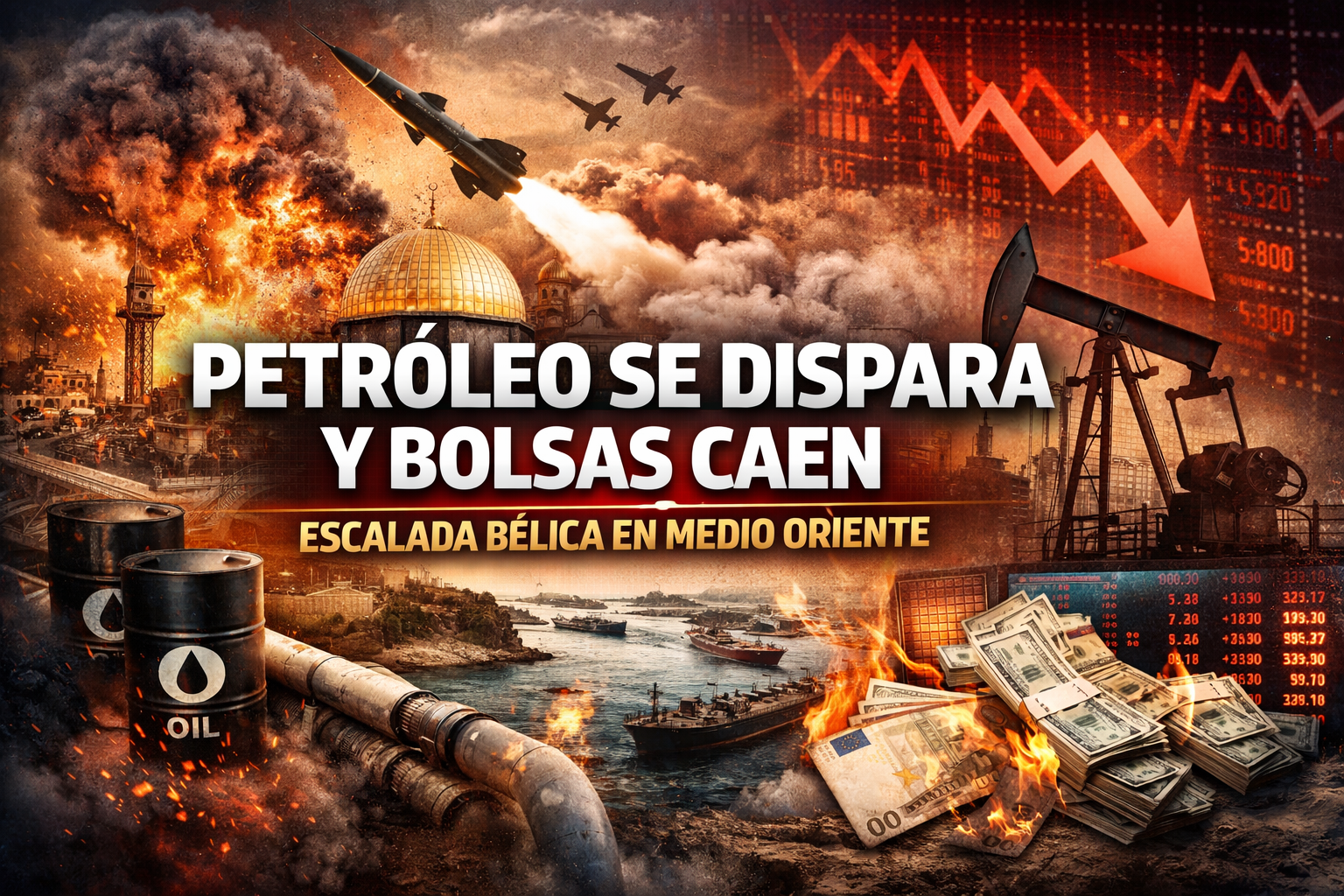 Petróleo se dispara y bolsas mundiales caen tras escalada bélica en Medio Oriente