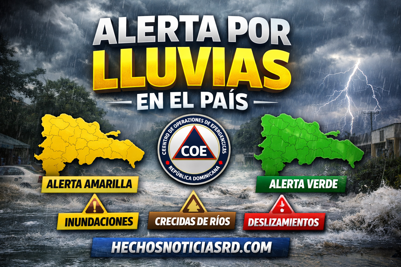 COE amplía nivel de alerta por lluvias: varias provincias en amarilla y gran parte del país bajo vigilancia