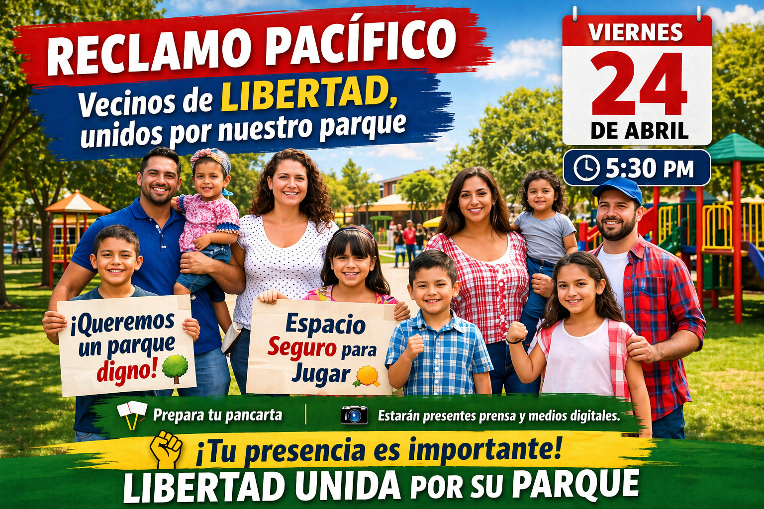 Comunidad de Libertad SDE convoca protesta pacífica para exigir remozamiento de su parque