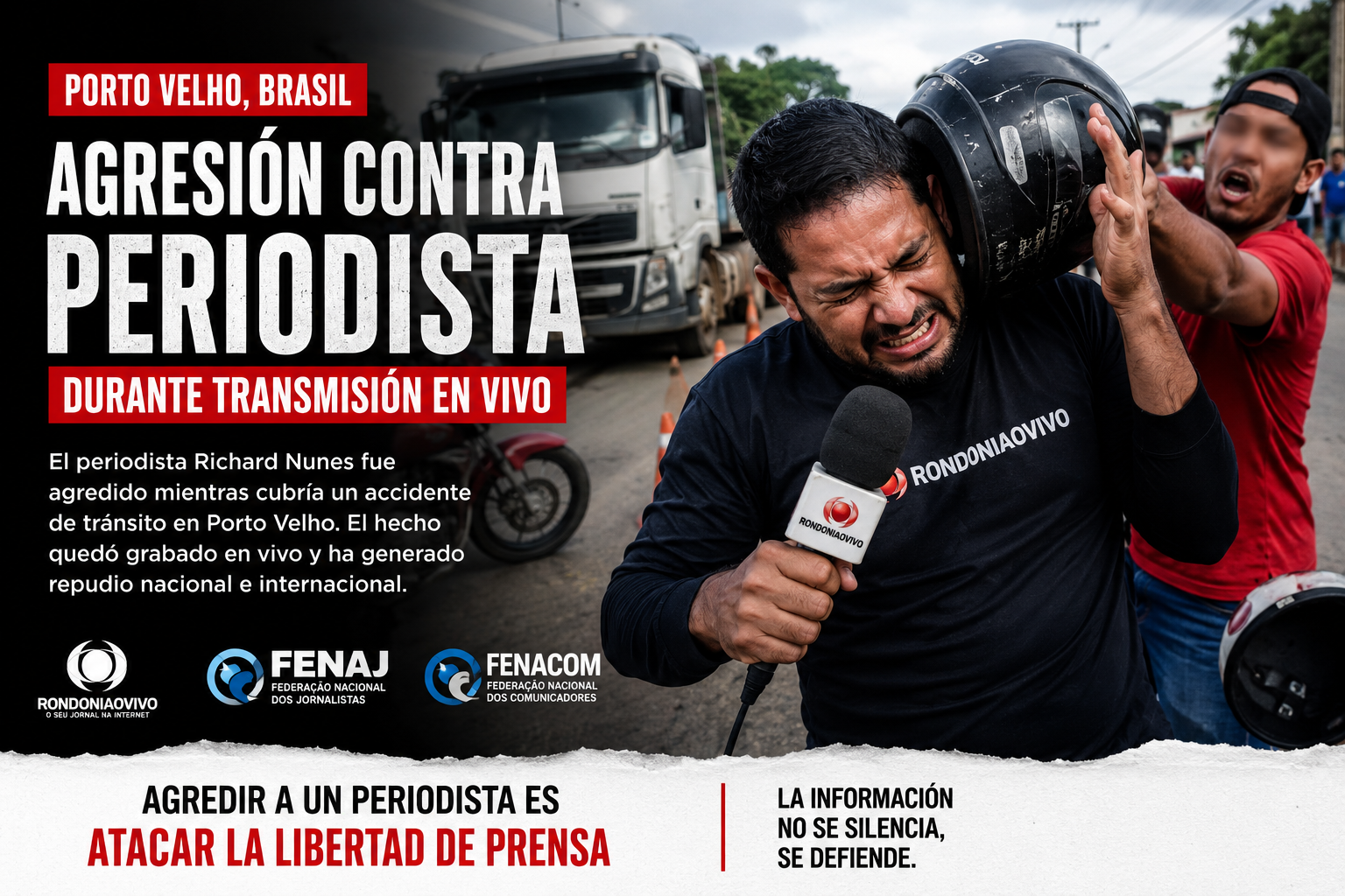 Repudian brutal agresión contra periodista durante transmisión en vivo en Brasil