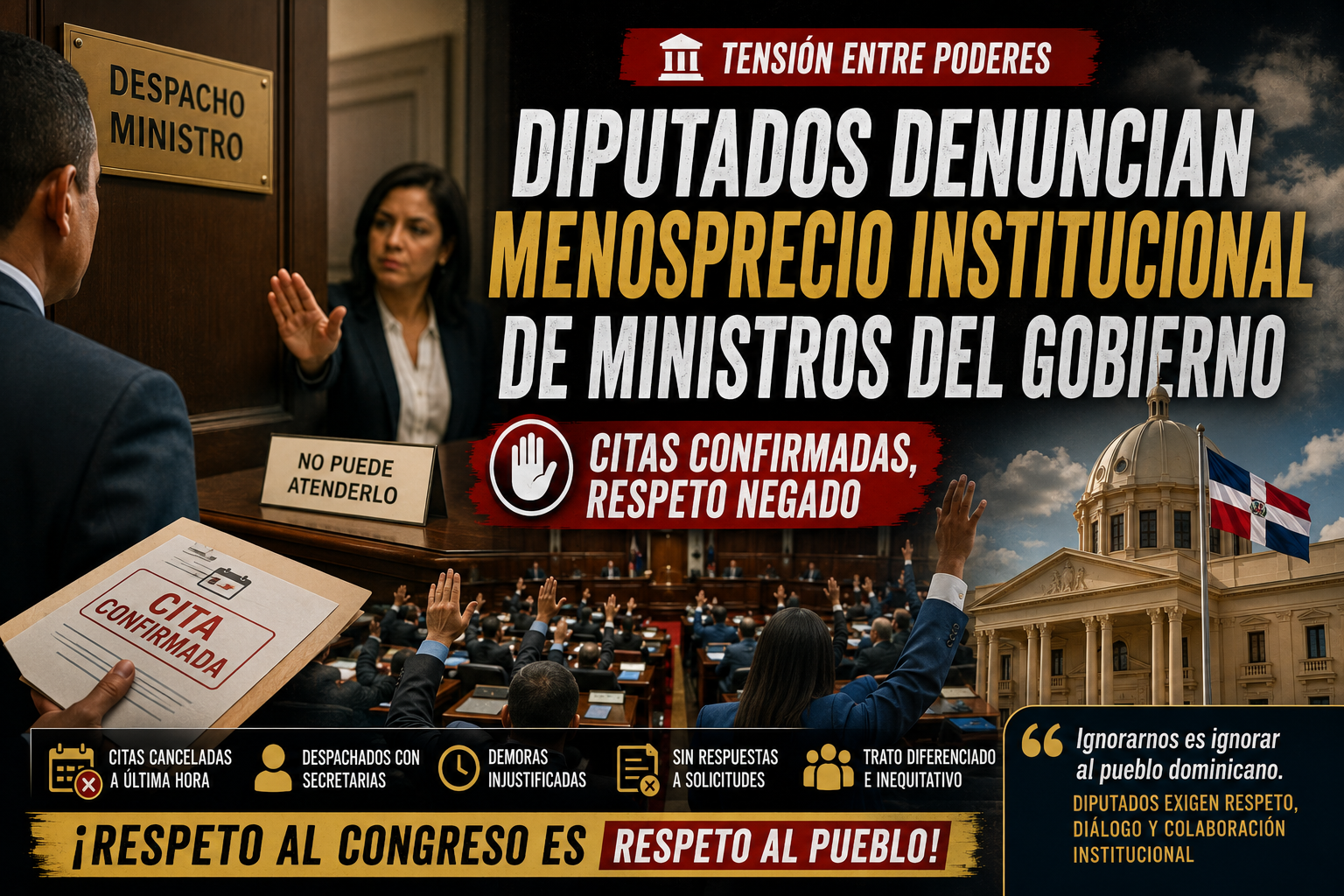 Diputadas y diputados dominicanos denuncian trato irrespetuoso e indiferencia de ministros del Poder Ejecutivo hacia el Congreso Nacional