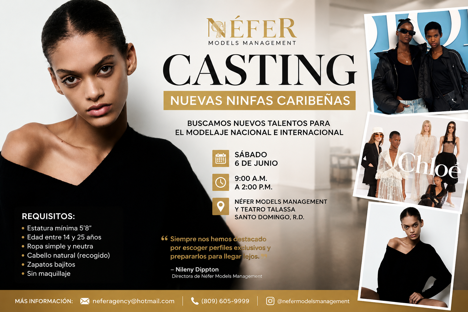 Néfer Models Management anuncia casting para captar nuevas ninfas caribeñas en RD